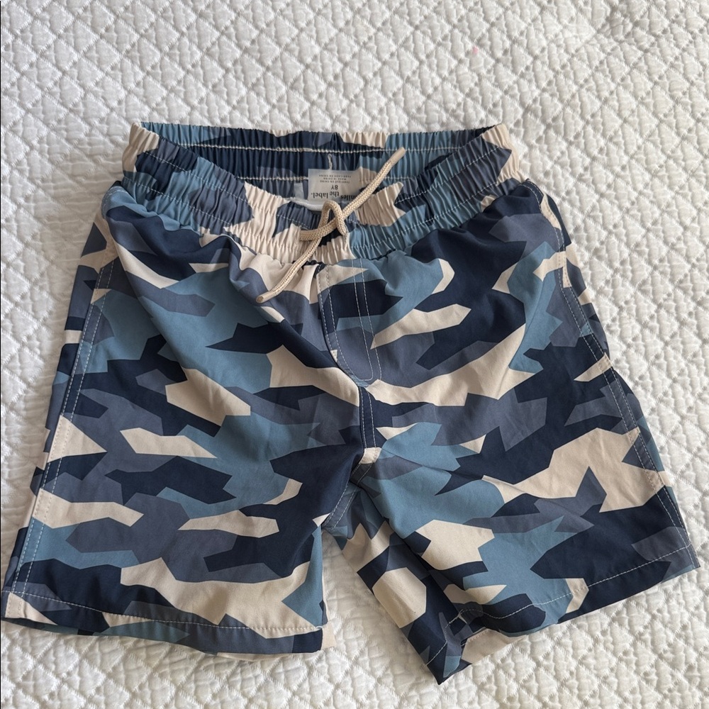 Blue and Tan Camouflage Kids Swim Trunks